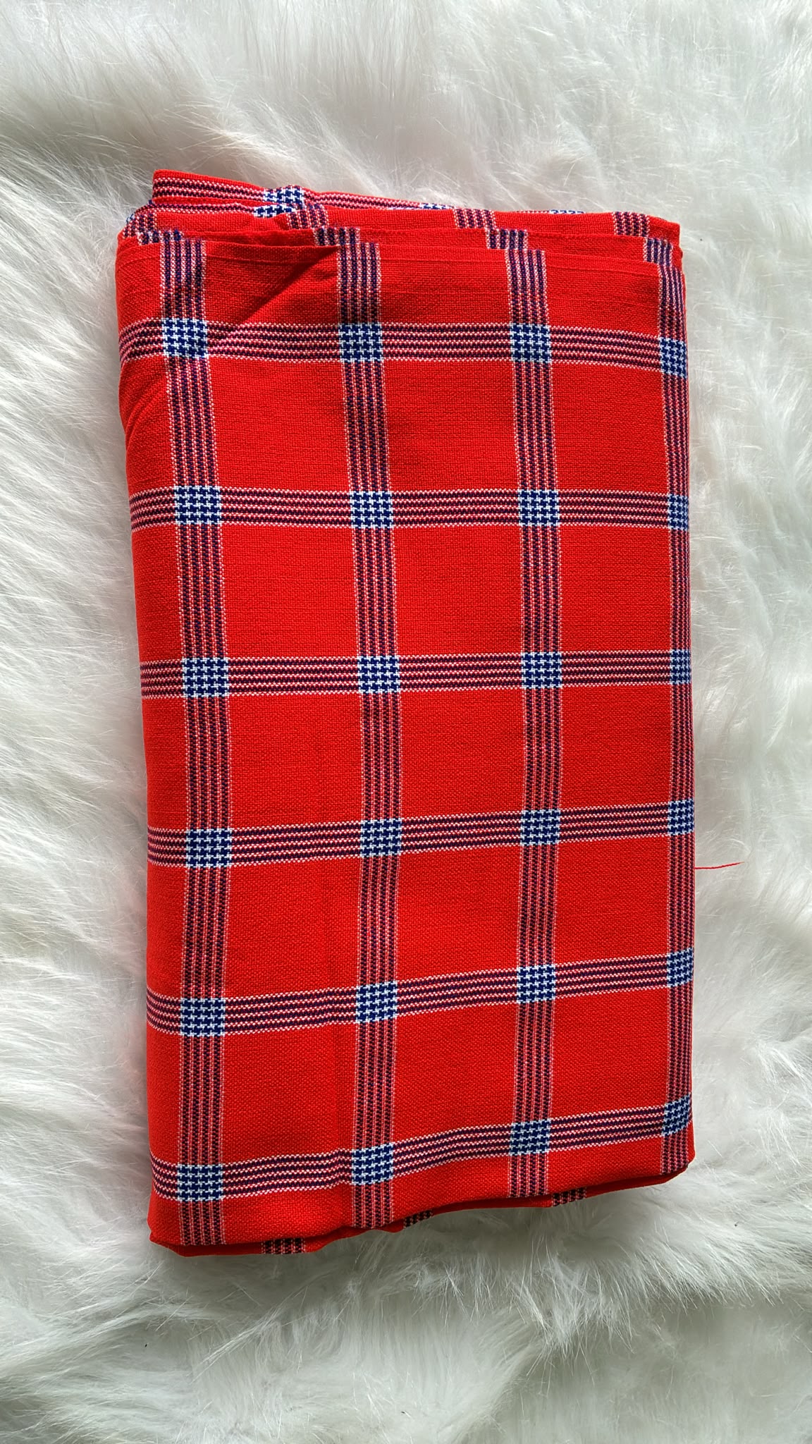 Masai deken uit Kenya rood met blauw